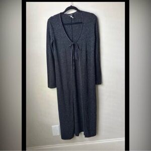 Vintage 90s Eye Candy Size M Black Grey Long Cardigan Duster Tie Front Y2K Cozy